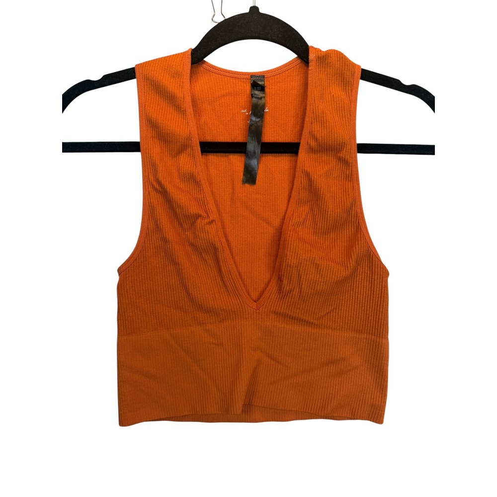 Urban Outfitters Out From Under Seamless Ribbed V-Neck Crop Top Burnt Orange M/L